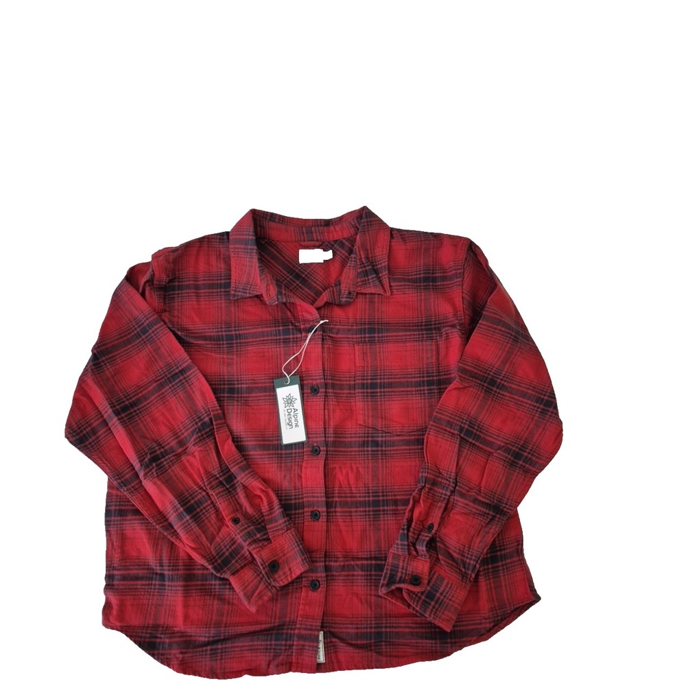Alpine Design Shirt Womens Large Red‎ Bison Plaid Hike Midweight Flannel NEW
